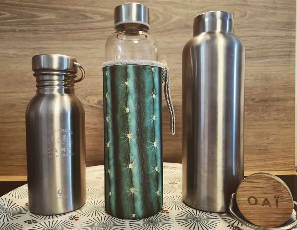 gourde isotherme en verre et inox