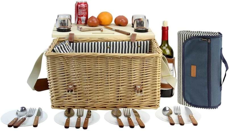 panier pique nique bambou osier 4 personnes