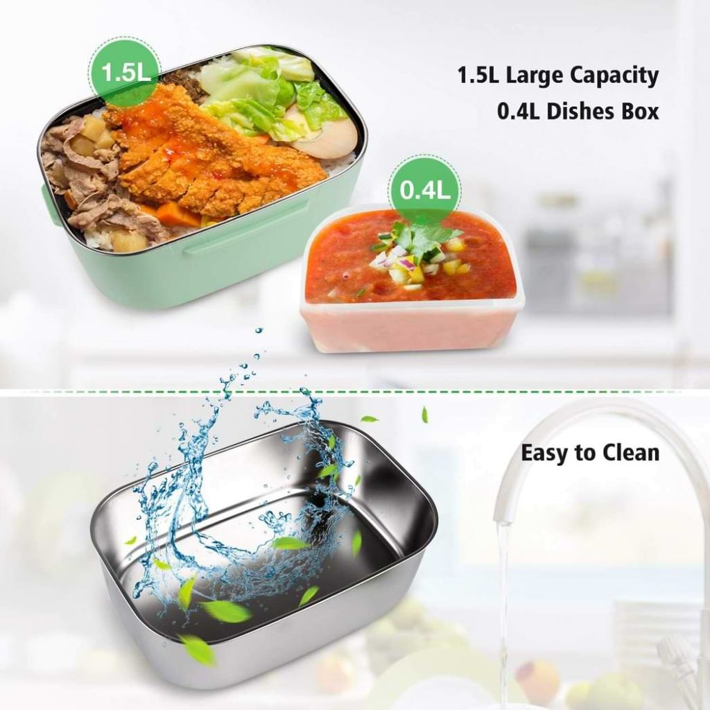 Lunch Box Chauffante Electrique Gamelle Chauffante 1.5 L Bo?te Chauffante  Repas en Acier Inoxydable