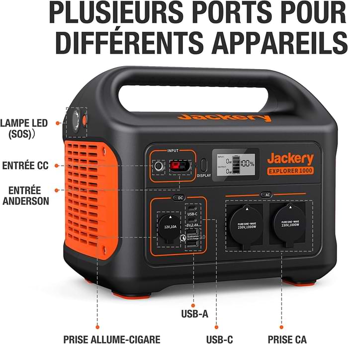prise electrique CA, 12v, allume cigare, USB, USB-C
