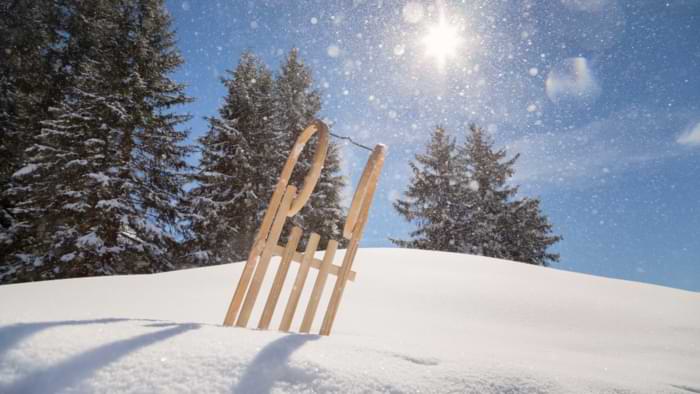 neige poudreuse luge en bois